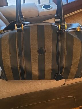 FENDI Striped Black and Brown DUFFLE Carry Bag